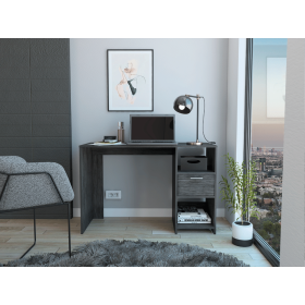 DEPOT E-SHOP Naxos Computer Desk with 1-Drawer and 2-Open Storage Shelves, Smokey Oak
