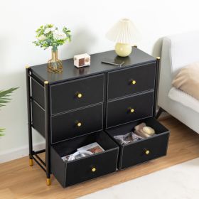 Drawer Dresser,Tall Dresser with 6 PU Leather Front Drawers, Storage Tower with Fabric Bins, Double Dresser, Chest of Drawers for Closet, Living